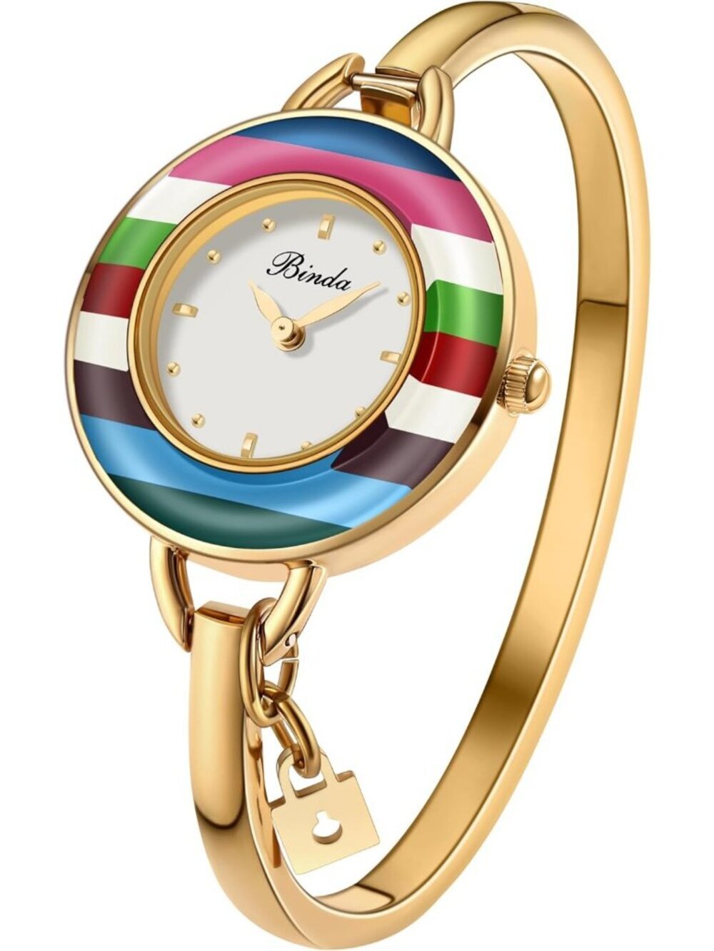 Binda Women's Gold Rainbow Quartz Stainless Steel Bracelet Elegant Dial Watch